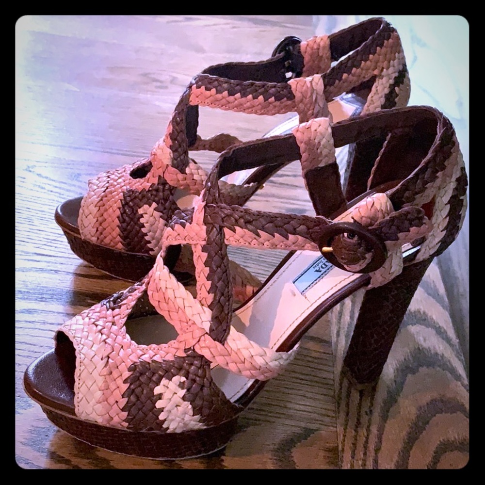 Prada basket weave multi platforms size 38